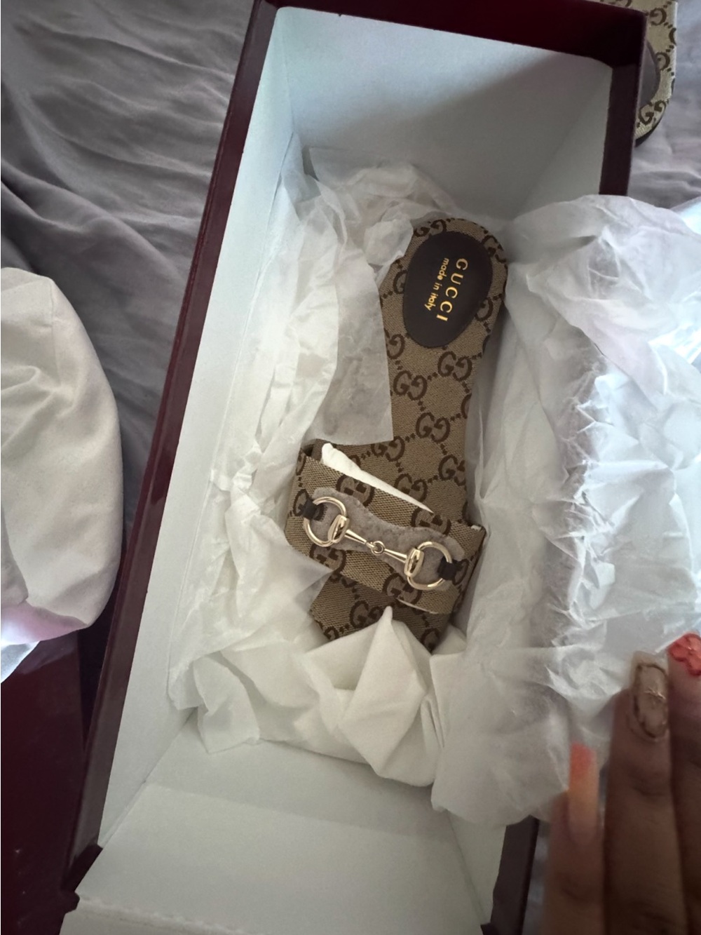 Gucci Beige/Brown GG Logo Horsebit Slide Mule - Picture 1 of 2